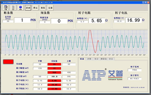 艾普智能儀器—鑄鋁轉(zhuǎn)子測(cè)試系統(tǒng)測(cè)試界面